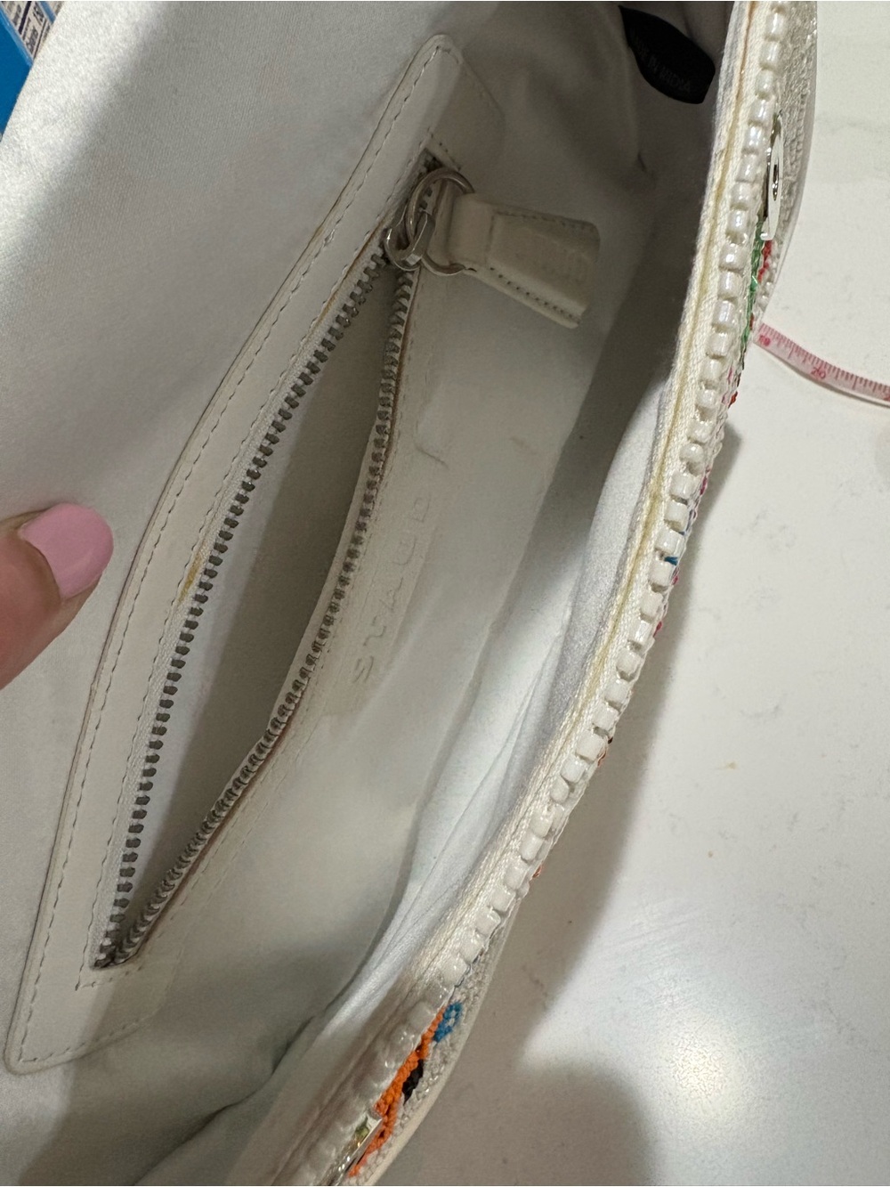 STAUD Tommy Hand Beaded Tropical Fish Shoulder Bag White Leather - Picture 10 of 16
